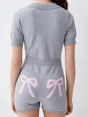 Pink bows knit romper